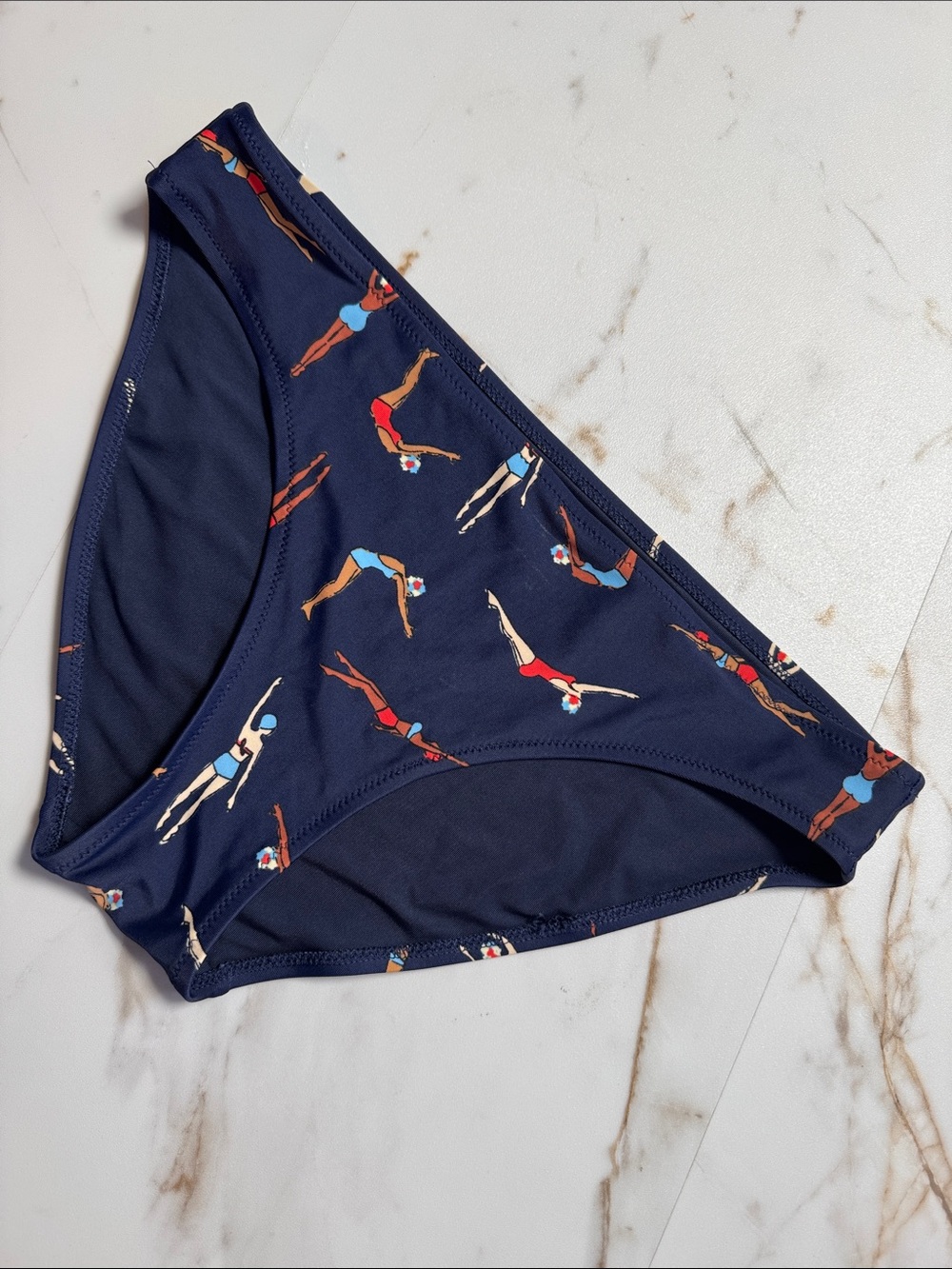 Aerie Blue Bikini Bottom Synchronized Swimmers All Over Print sz M Beachy Resort